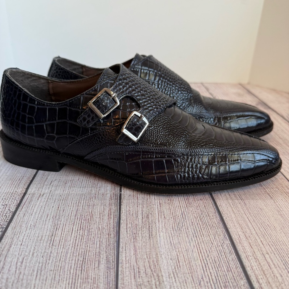 STACY ADAMS Kasimir Navy Double Monk Strap Shoes 9 W